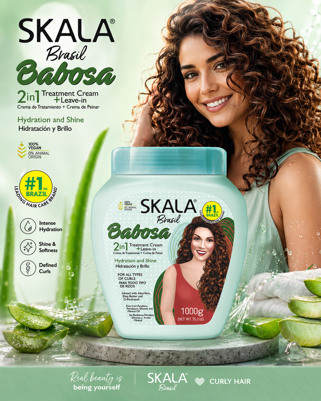 SKALA CREMA DE TRATAMIENTO 2 EN 1 HIDRATACION Y BRILLO CABELLOS RIZOS 1000 ML