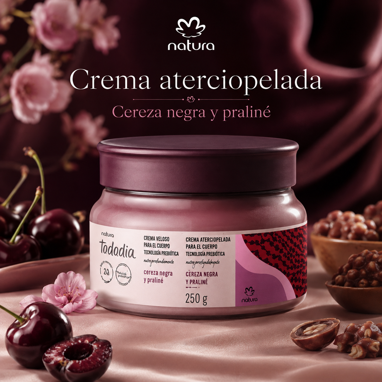 CREMA ATERCIOPELADA CEREZA NEGRA Y PRALINÉ 250 GR