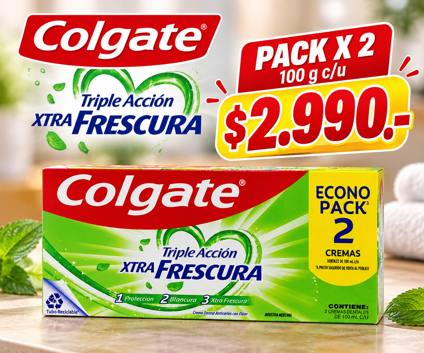 COLGATE (NUEVA) XTRA FRESCURA PACKS 2 X 100 GR C/U