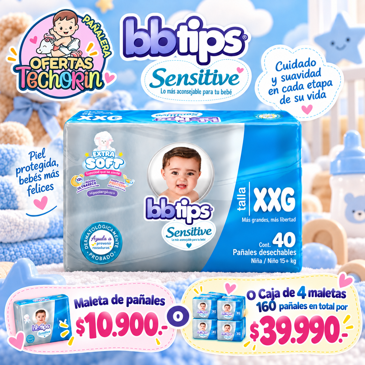 BBTIPS PAÑAL SENSITIVE XXG 40 UNID.