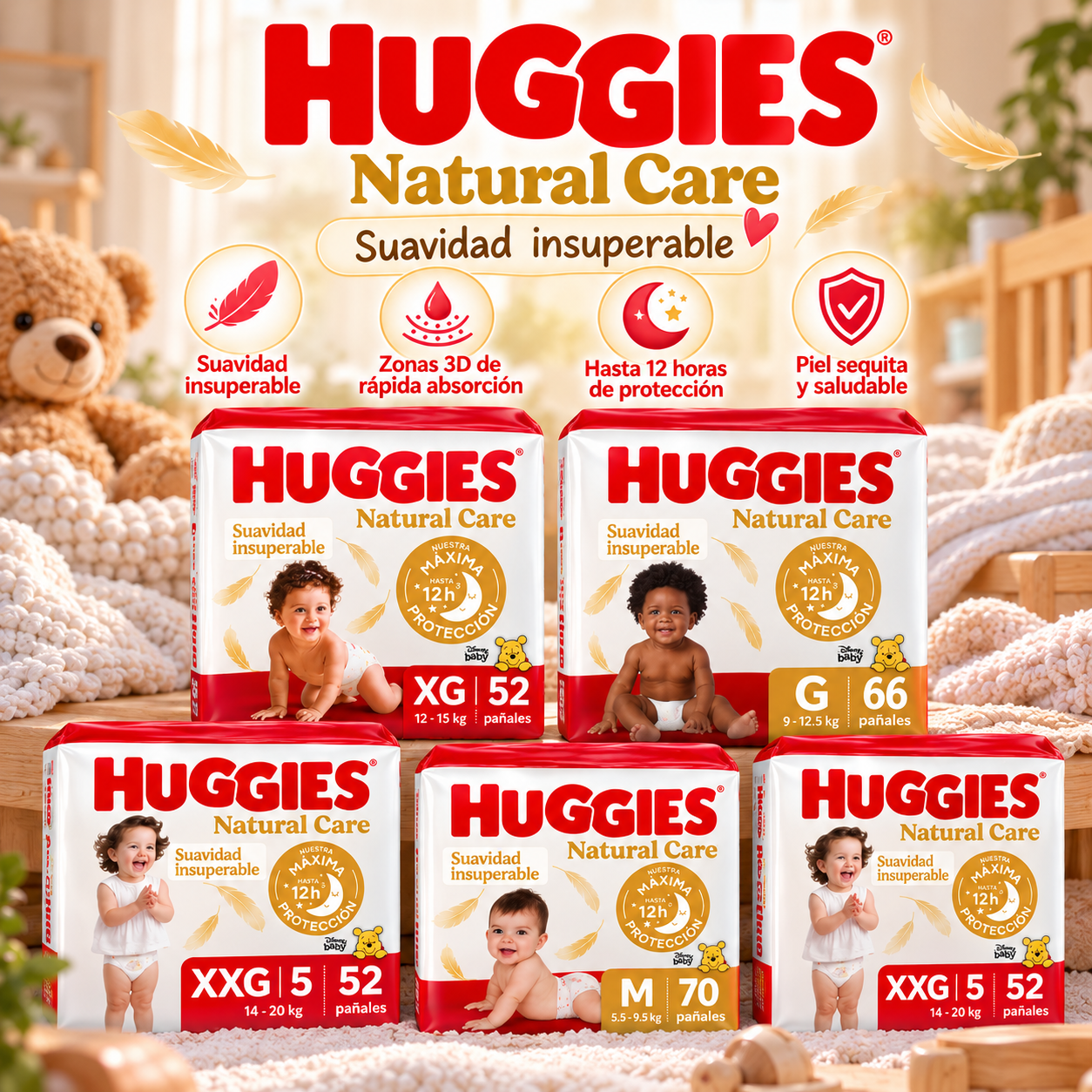 HUGGIES NATURAL CARE PAÑAL MALETA ELIGE TALLA
